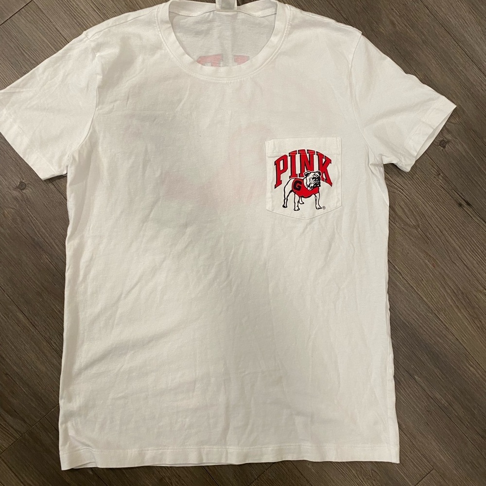 PINK Victoria's Secret White Tee with Red Sequin Bulldog - Picture 4 of 5